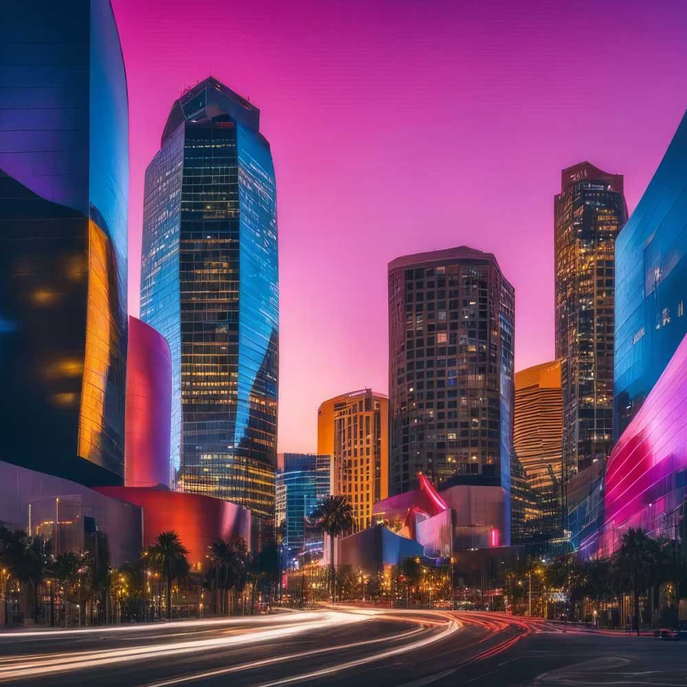 downtown los angeles at sunset