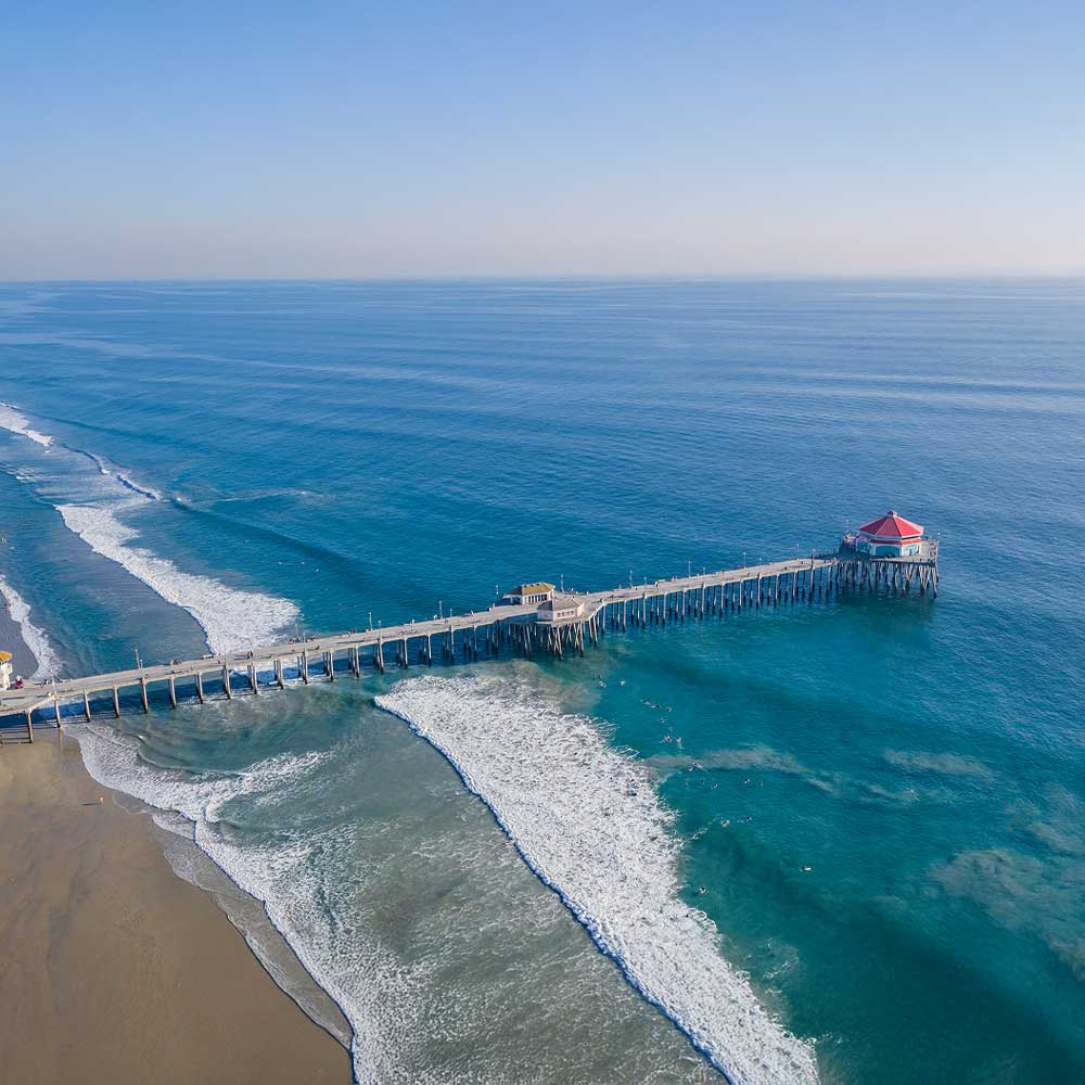 huntington beach aerial shot ocean side