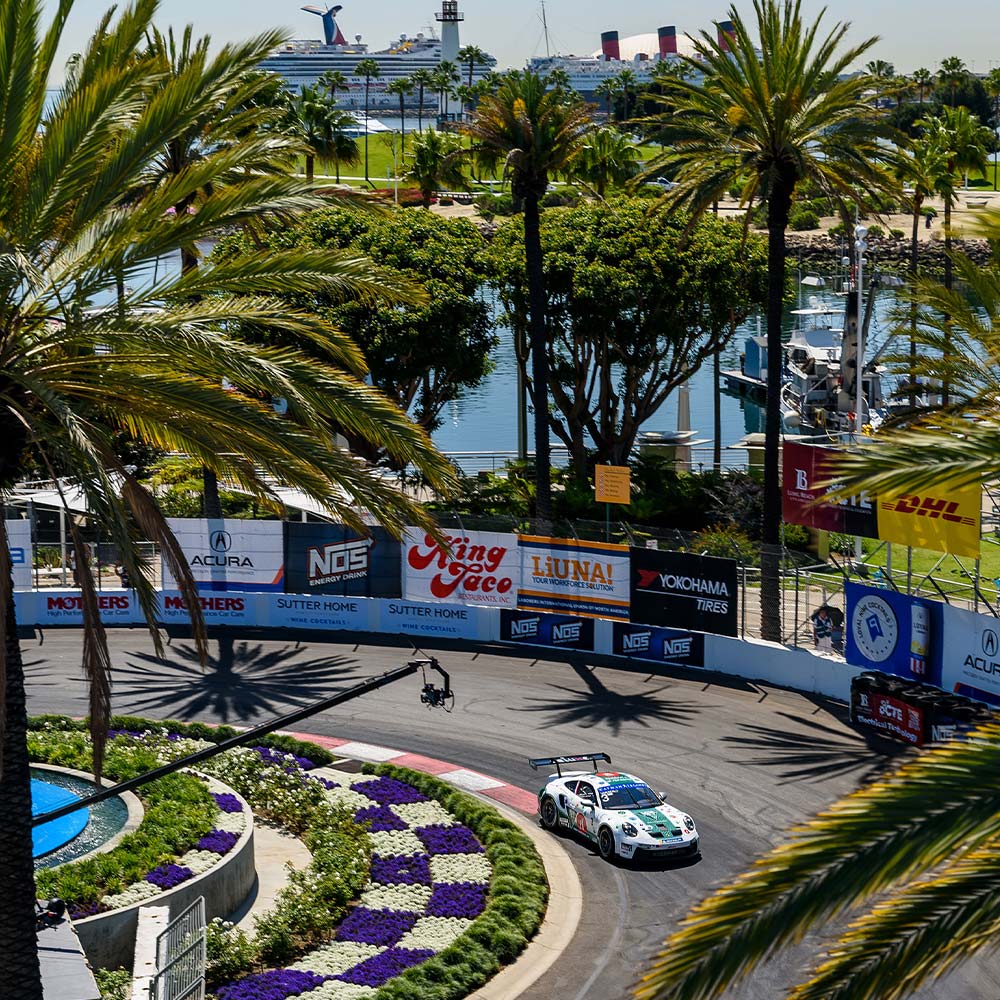 porsche racecar on track in long beach ca